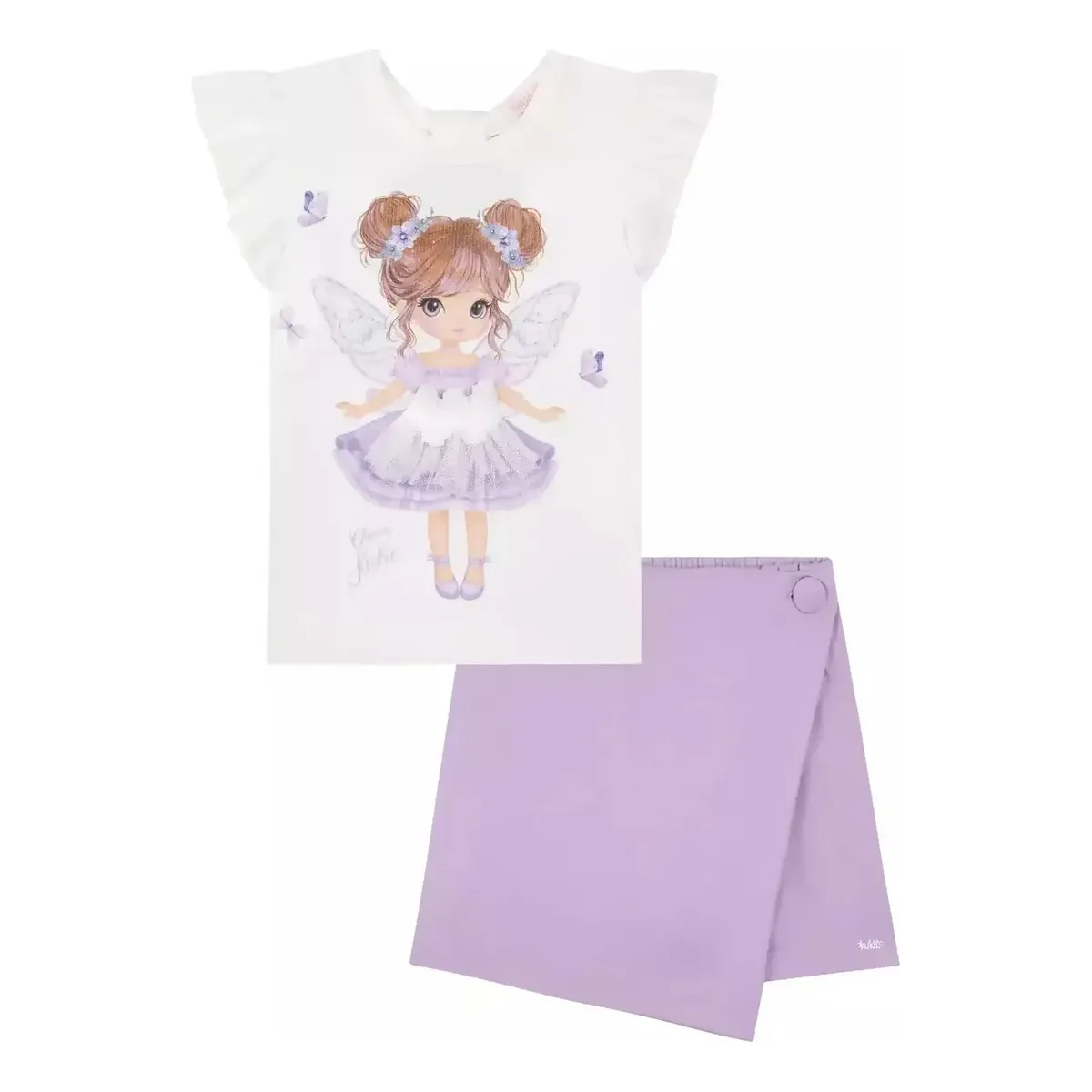Conjunto Blusa Canelada Fada Tule Short Saia Moletom Kukiê