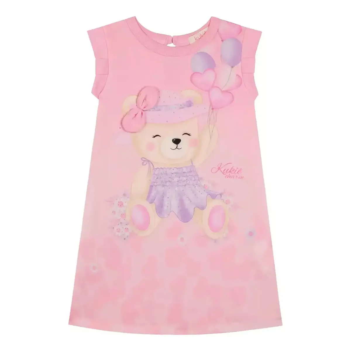 Vestido Infantil Malecotton Ursinha Laço Rosa Kukiê