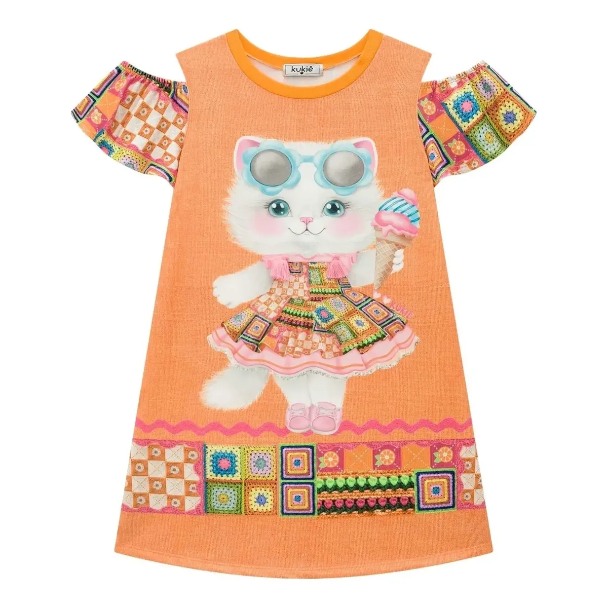 Vestido Molecotton Gatinha Laranja Kukiê