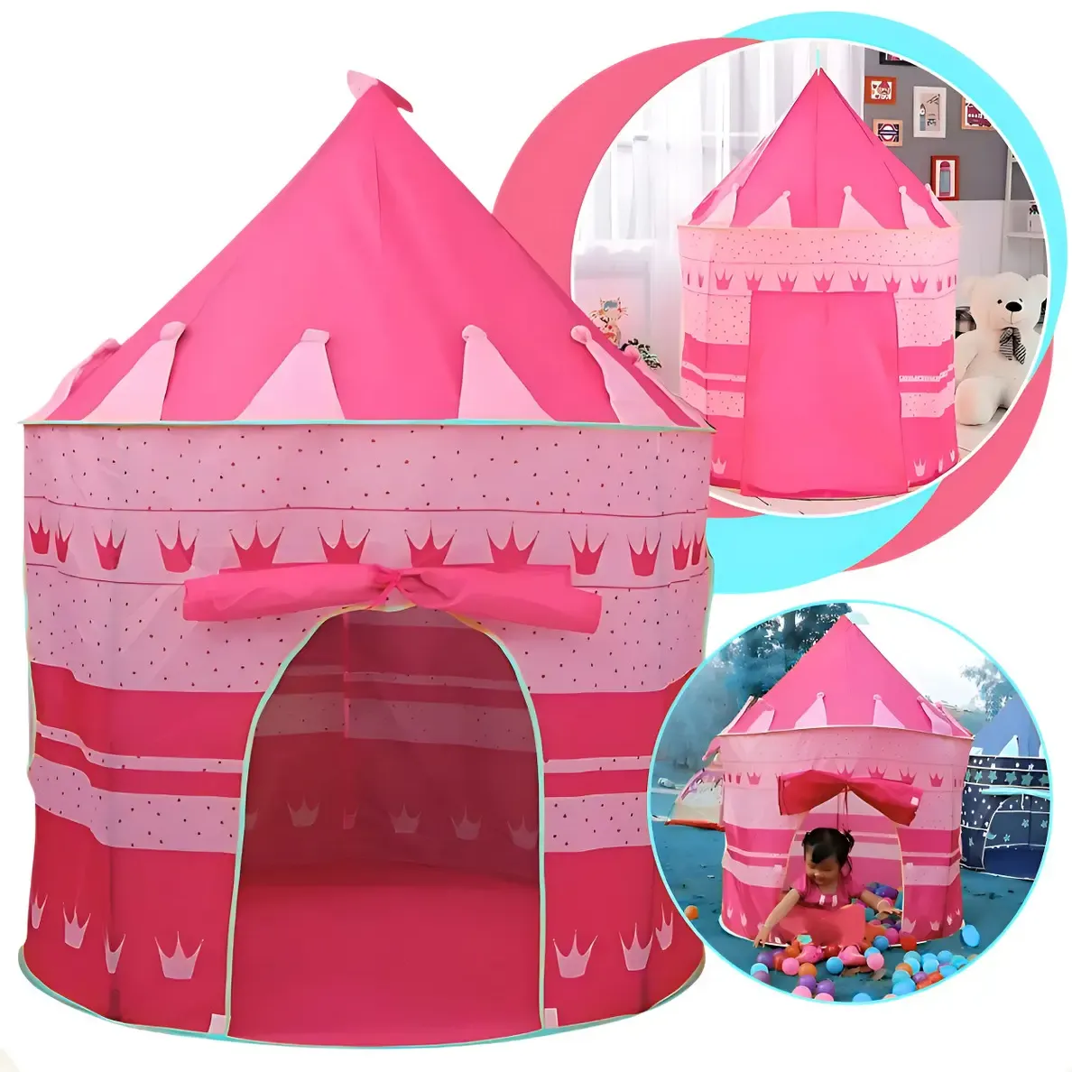 Barraca Infantil Iwmabru Castelo Princesa Rosa Dobrável Poliéster 1,35m
