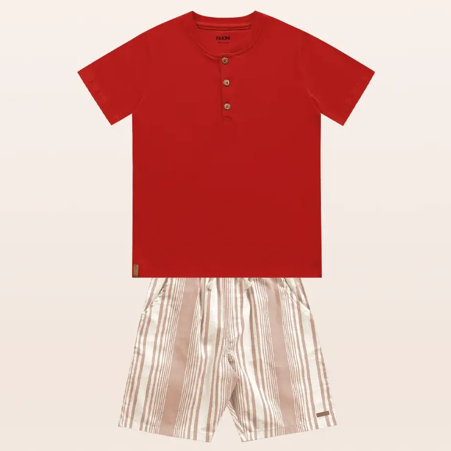 Conjunto Infantil Bata Malha Bermuda Tecido Listrada Fakini