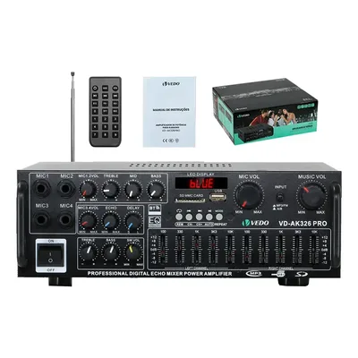 Vedo Mp326bt Amplificador Estéreo 2.1 Rms 150w*2 Potência Máxima 400w*2,com Subwoofer/bluetooth/fm/rca/sd/usb,com Remoto