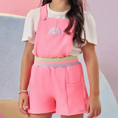 Conjunto Infantil Blusa Malha Jardineira Moletom Neon Kukiê