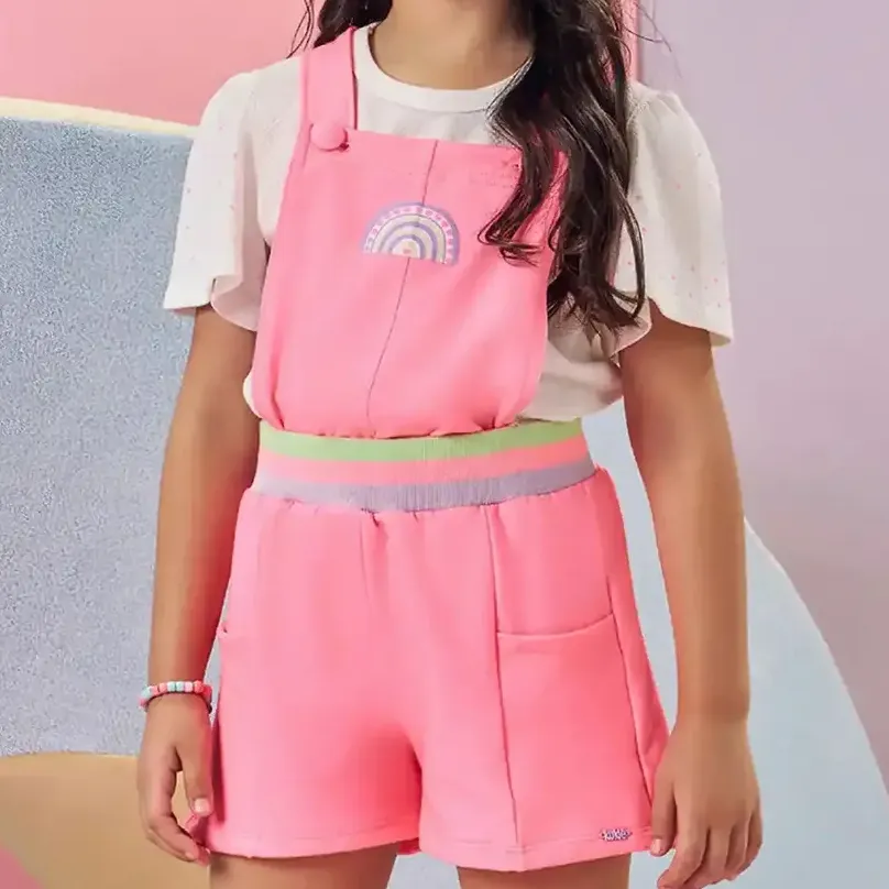 Conjunto Infantil Blusa Malha Jardineira Moletom Neon Kukiê
