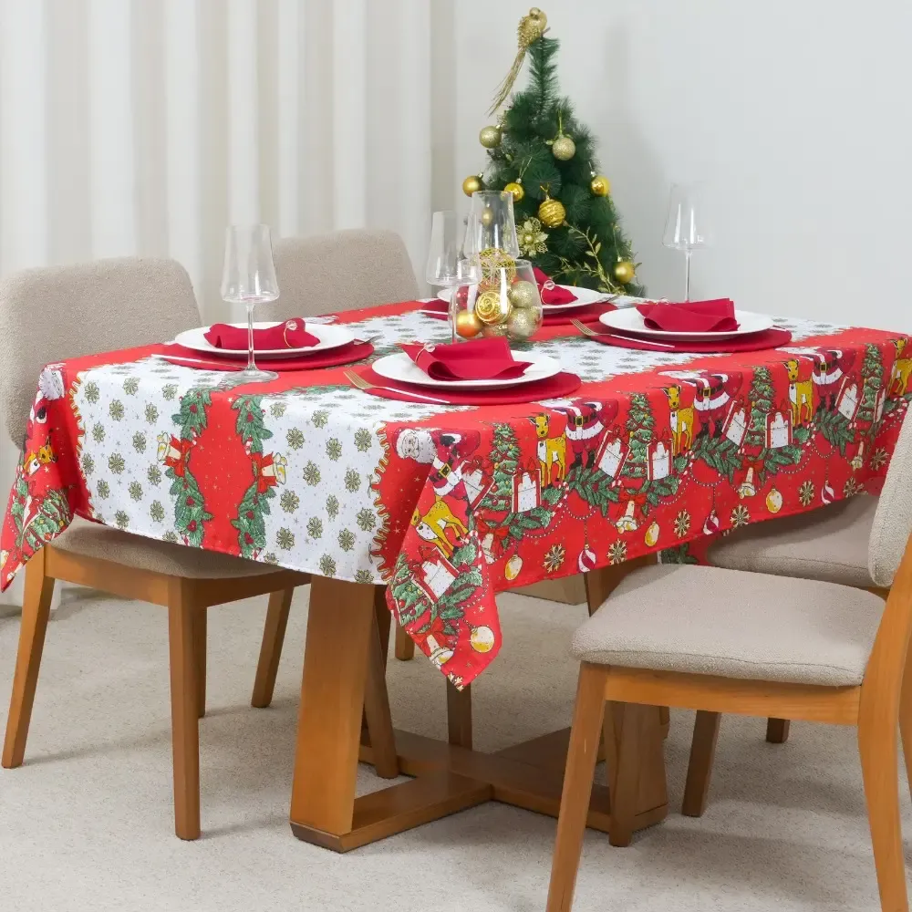Toalha De Mesa Estampada Natal 2,50 X 1,45 8 Lugares Oxford