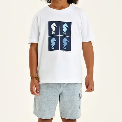 Conj Infantil Camiseta Malha Short Malha Eco Onda Marinha