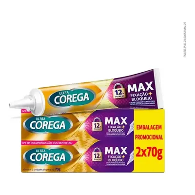 Corega Ultra Creme Max Fixação Sem Sabor Kit Corega 2un. 70g