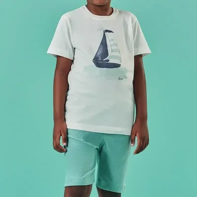 Conj Infantil Camiseta Malha Boat Short Cotton Jeans Luc.boo