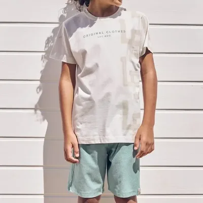 Conjunto Menino Camiseta Off Short Cotton Jeans Luc.boo