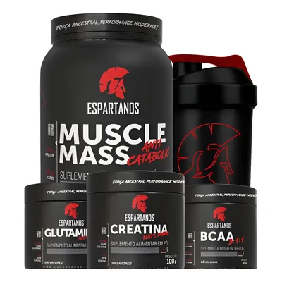 Kit Mass Hipercalórico + Bcaa + Creatina + Glutamina + Copo Chocolate