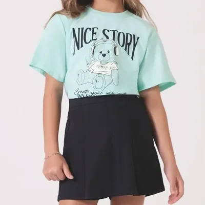Conjunto Infantil Blusa Boxy Malha Short Saia Sarja Lilimoon
