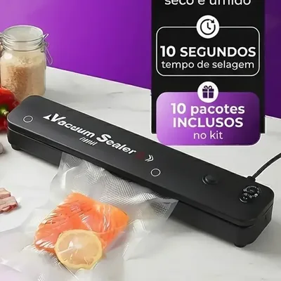 Seladora a Vácuo Para Alimentos Automática Máquina Embaladora Portátil Profissional Doméstica Elétrica Selar Embalar Conservar Alimentos Frescos 110v 220v Seladora à Vácuo Com 10 Saquinhos