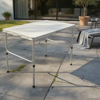 Mesa Dobrável Vira Maleta Alumínio Com Alça Portátil 90x60cm Para Camping Pesca Jardim Área Externa Ou Interna Salão De Festas Gourmet Cor Branco