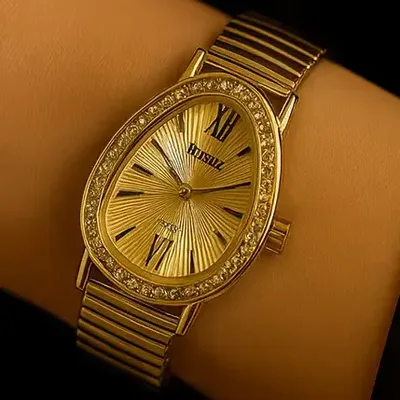 Relógio Feminino Luxo Gota Com Strass + Cx Presente Elegante Correia Dourado