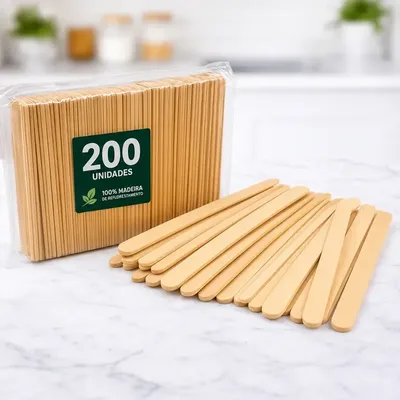 200 Palito De Picolé Depilação Artesanato Ponta Redonda