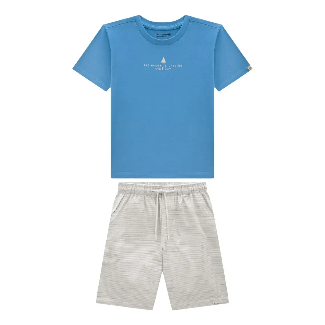 Conjunto Infantil Camiseta Malha Bermuda Sarja Onda Marinha