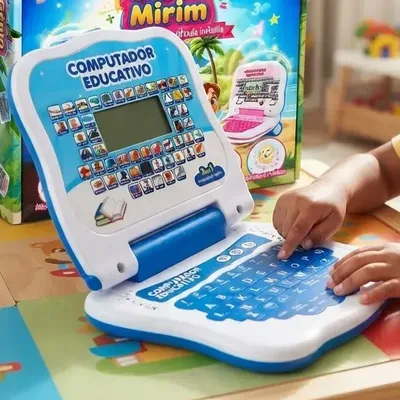 Jogojunto Laptop Infantil Educativo Bilíngue Português Inglês Notebook Brinquedo Interativo Para Crianças Menino Menina Aprender Letras Palavras Matemática