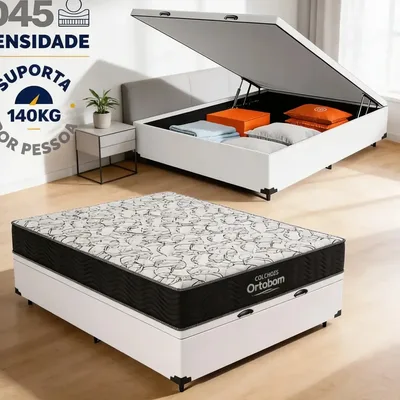 Cama Box Baú - Colchão Espuma D45 Ortobom Airtech 150 Casal Branco