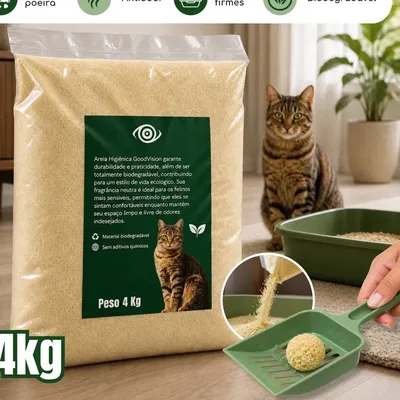 Areia Higiênica Para Gatos Feita de Mandioca e Milho Biodegradável Alta Absorção Baixo Odor 4kg - GoodVision