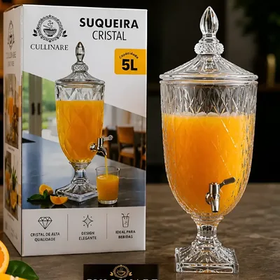 Suqueira De Vidro 5l C/ Torneira Dispenser Bebidas Jarra Transparente