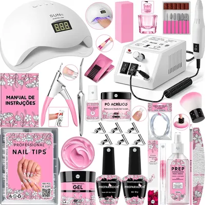 Kit Unhas De Gel Lixadeira Elétrica Cabine Sun Lixa Manicure Branco