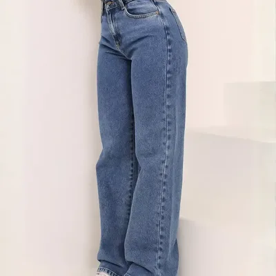 Calça Jeans Wide Leg Feminina Cintura Alta Pantalona Jeans Marmorizado Liso 42