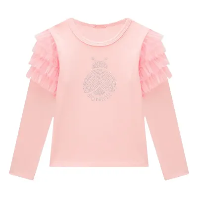 Blusa Infantil Manga Longa Cotton Com Tule Na Manga Somnii