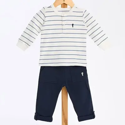 Conjunto Bebê Bata Suedine E Calça Moletom Onda Marinha
