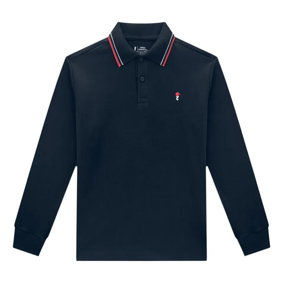 Polo Infantil Manga Longa Suedine Leve Onda Marinha