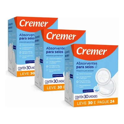Kit 3 Caixas De Absorvente Para Seios Cremer Toque Suave Gel Superabsorvente Antivazamento Anatomico Respiravel Com Adesivo Para Amamentacao