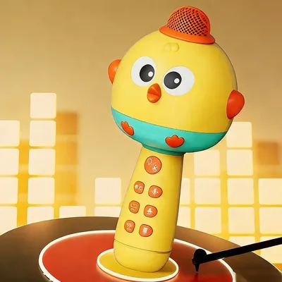 Microfone Bluetooth Infantil Para Contar Histórias E Música Com Luz - Amarelo
