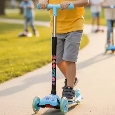 Patinete Infantil Dobrável 3 Rodinhas De Led Ajustável Azul Elefante