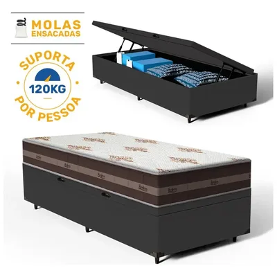 Box Baú E Colchão Molas Anjos Classic Pocket - Solteiro King