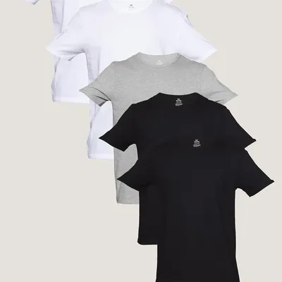 Kit Com 5 Camisetas Básicas Slim Masculina Hering Preto, Branco E Cinza Liso G
