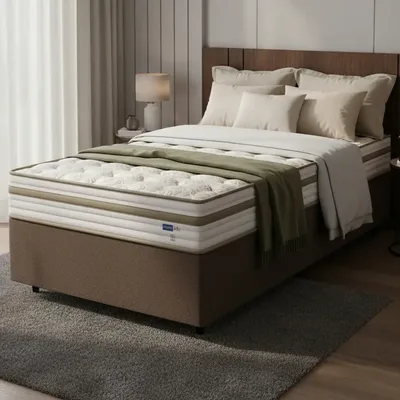 Box + Colchão Mola Ensacada Pillow Euro Alfa Probel Solteiro Marrom