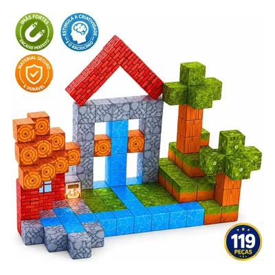 Blocos De Montar Magnéticos Craft Mine World Construção Cubo 119 Mine Blocos