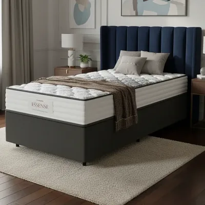 Cama Box + Colchão De Mola Ensacada Essence Probel Solteiro Preto