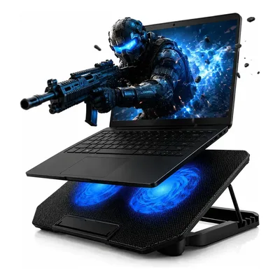 Suporte Notebook Dgx Base Mesa Led Refrigerada Ventilação 2 Cooler Silenciosa Cor Preto Led Azul