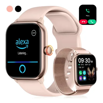 Relógio Inteligente Smartwatch Alexa Chamadas Bluetooth NOVANTE Rosa Digital Feminino Masculino Esportivo Notificações Instantâneas Agua IP68 350mAh 1.85 AMOLED Com Codificador Monitor Cardíaco Spo2