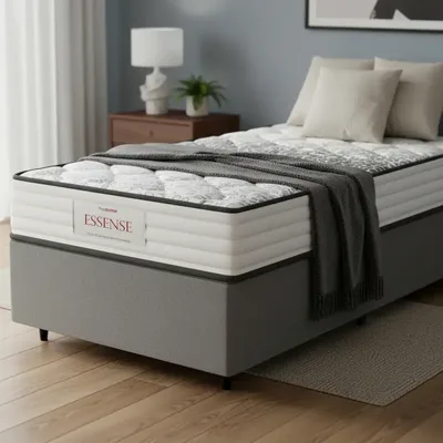 Cama Box + Colchão De Mola Ensacada Essence Probel Solteiro Cinza