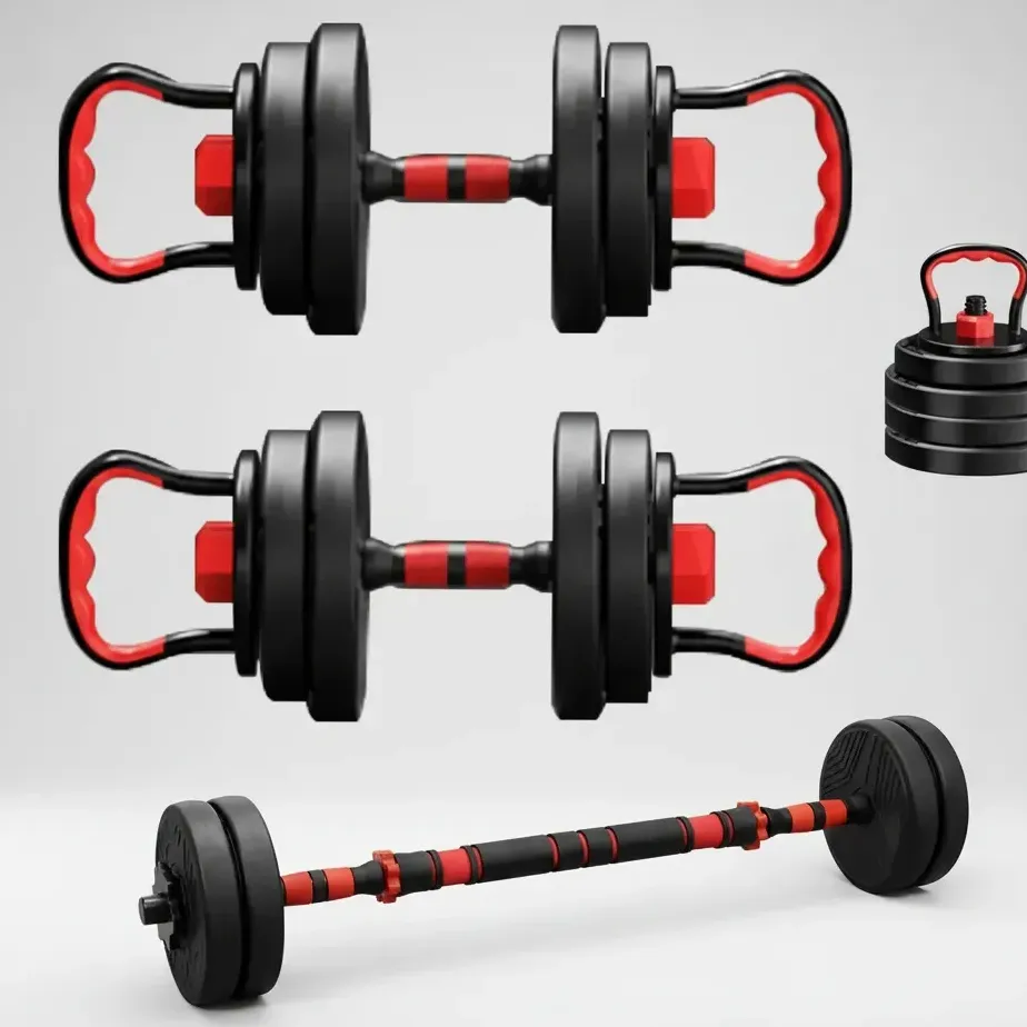 Kit Halteres 6 Em 1 Peso Musculação 15kg Ajustável Halter Preto-vermelho