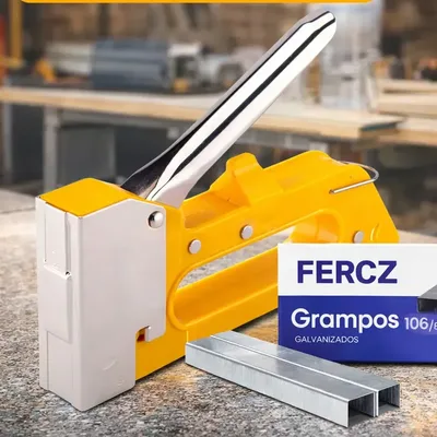 Grampeador Tapeceiro Manual Madeira Estofado Profissional Aço Tapeçaria Alta Pressão Com 1000 Grampos FERCZ MÁQUINAS E FERRAMENTAS