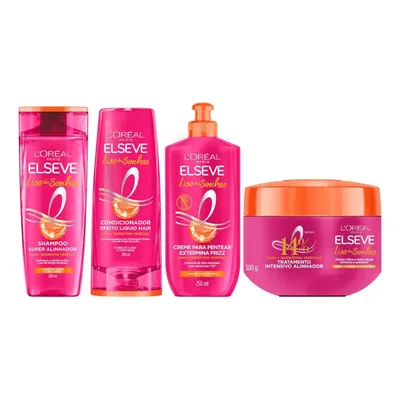 Kit Elseve Liso Dos Sonhos Shampoo 200ml+cond+máscara+creme