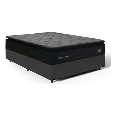 Box Casal + Colchão De Espuma D45 Pillow Top Suport Prime Cor Preto