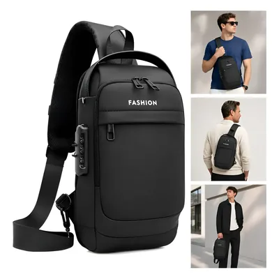 Bolsa Shoulder Tiracolo Antifurto Usb Impermeável Masculina Preto Liso Multicolor