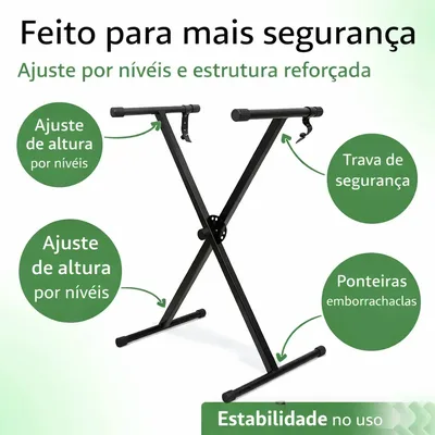 Suporte X para Teclado Musical TX Music Dobrável em Aço com Regulagem de Altura