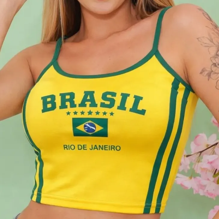 Kit 2 Cropped Do Brasil Feminino Blusinha Alcinha Copa