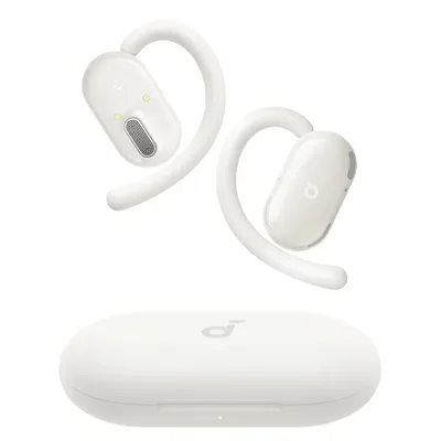 Soundcore V20i da Anker, Fone de Ouvido Bluetooth 5.4 Aberto Esportivo, LED Sincroniza Música, Graves Potentes 4 Microfones, Ganchos Ajustáveis, Confortável, Encaixe Perfeito, IP55 36H, Gamer, Branco