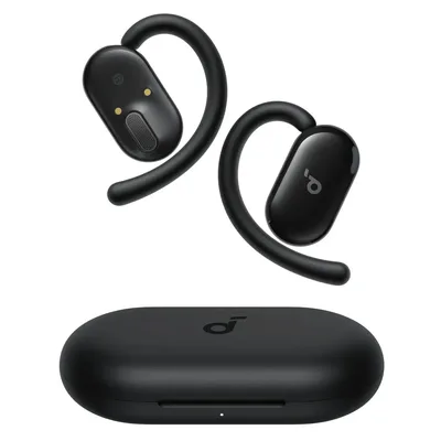 Soundcore V20i da Anker, Fone de Ouvido Bluetooth 5.4 Gamer Aberto Esportivo, LED Sincroniza Música, Graves Potentes 4 Microfones, Ganchos Ajustáveis, Confortável, Encaixe Perfeito, IP55 36H, Preto