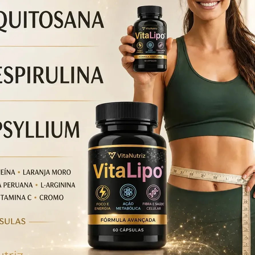 VitaLipo 12em1 Quitosana Psyllium Spirulina Cafe Verde Laranja Moro Maca Peruana Cafeina Resveratrol L-Arginina L-Carnitina Cromo Vit C Lipo Slim Regu Fine Black Ultra One Cut Diet VitaNutriz 60 Caps